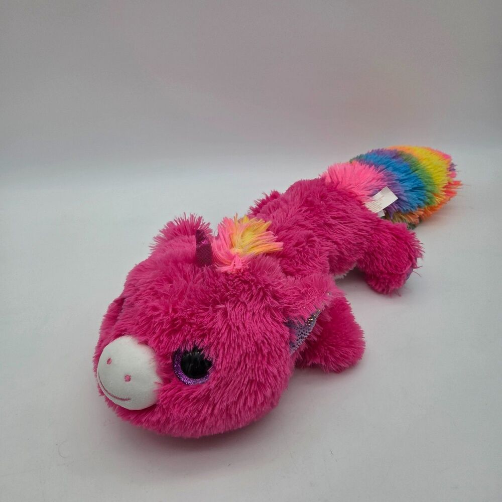MTY International Pink Raccoon Unicorn Rainbow Tail Plush 24" Stuffed Animal